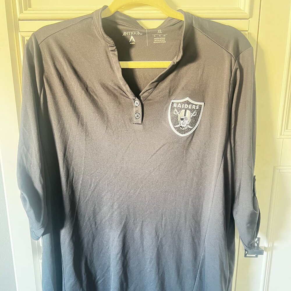 Raiders Antigua Women's Roll Sleeve Henley Blouse Shirt XL